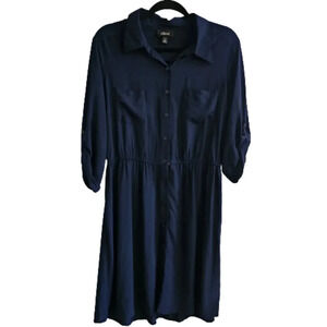 IZ Byer Navy Button Down Shirt Dress  NWT